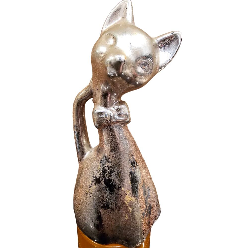 Vintage MCM Gold and Black Painted Terracotta Cat Made in Japan